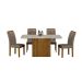 Conjunto de Mesa Retangular com Tampo de Vidro Off White e 4 Cadeiras Doha Veludo Bege e Freijó