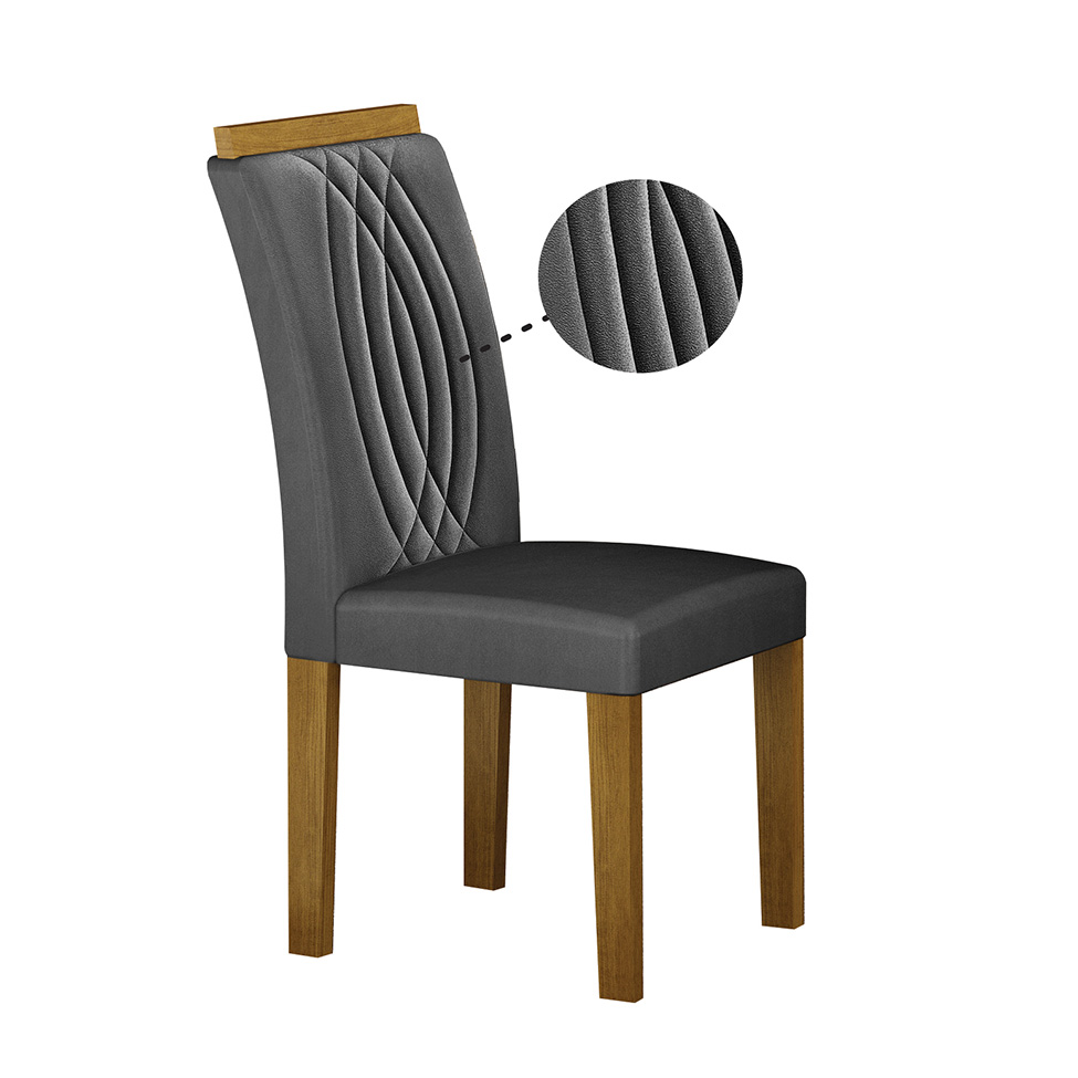 Conjunto de Mesa Retangular com Tampo de Vidro Off White e 4 Cadeiras Doha Veludo Chumbo