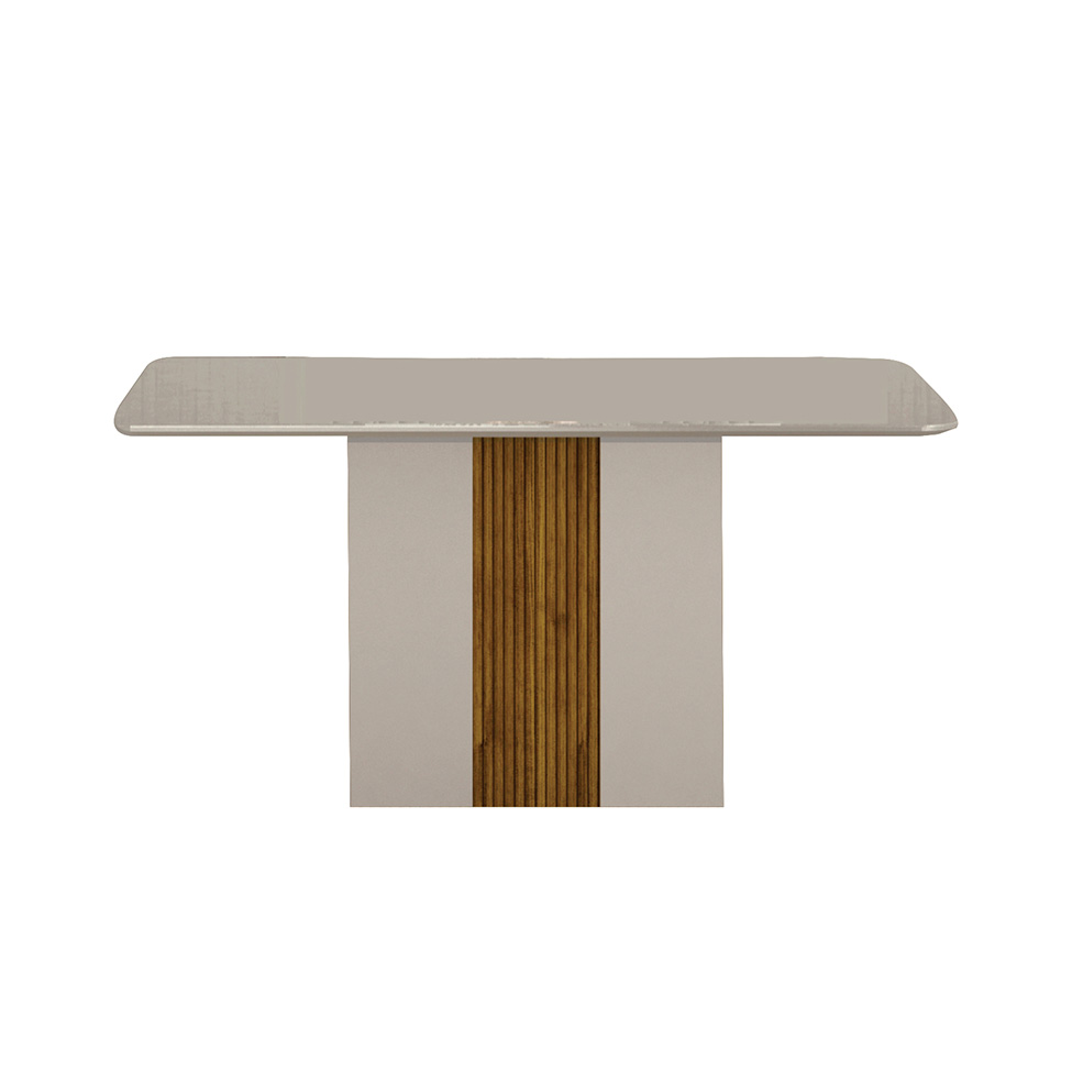Conjunto de Mesa Retangular com Tampo de Vidro Off White e 4 Cadeiras Doha Veludo Chumbo