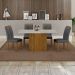 Conjunto de Mesa Retangular com Tampo de Vidro Off White e 4 Cadeiras Doha Veludo Chumbo e Freijó