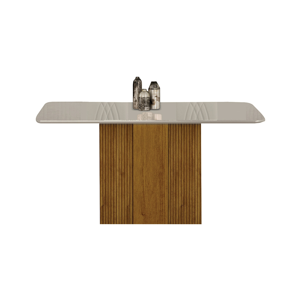 Conjunto de Mesa Retangular com Tampo de Vidro Off White e 4 Cadeiras Doha Veludo Chumbo e Freijó