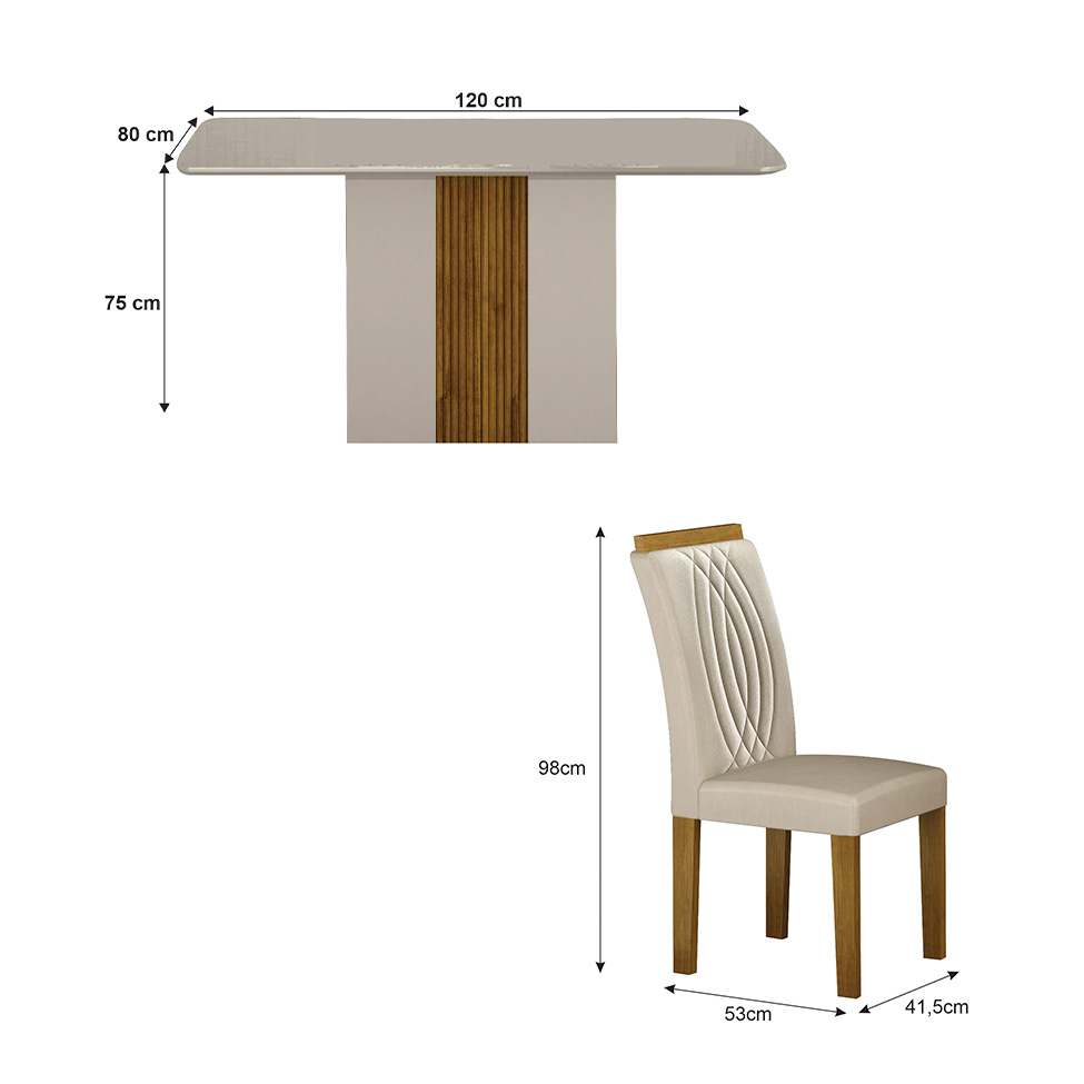 Conjunto de Mesa Retangular com Tampo de Vidro Off White e 4 Cadeiras Doha Veludo Palha