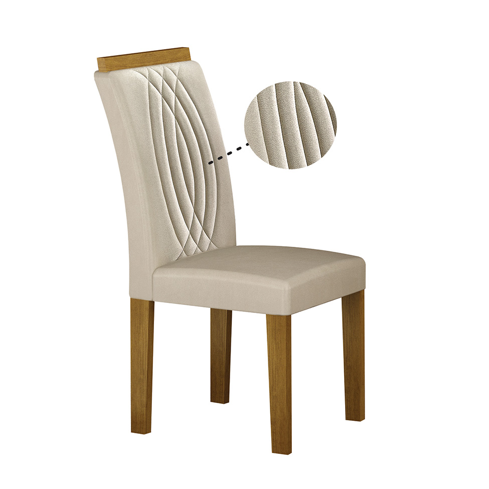 Conjunto de Mesa Retangular com Tampo de Vidro Off White e 4 Cadeiras Doha Veludo Palha