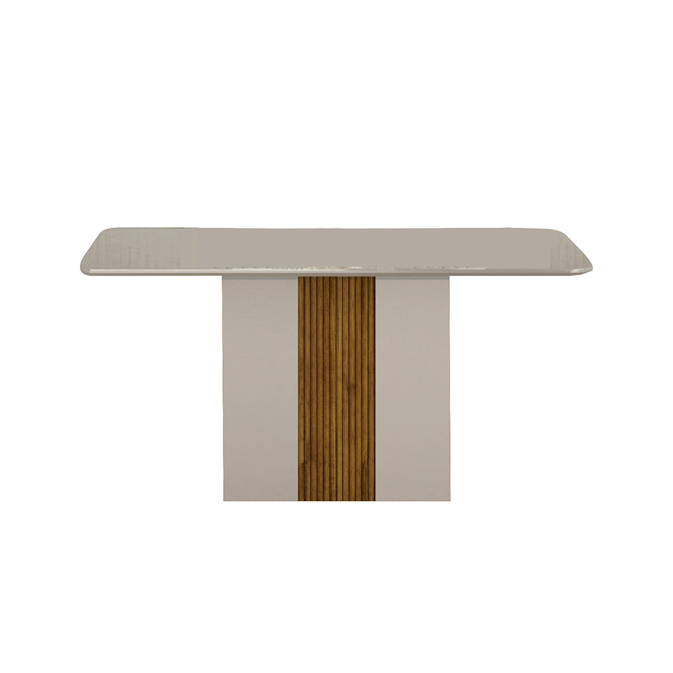 Conjunto de Mesa Retangular com Tampo de Vidro Off White e 4 Cadeiras Doha Veludo Palha