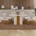 Conjunto de Mesa Retangular com Tampo de Vidro Off White e 4 Cadeiras Doha Veludo Palha