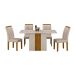 Conjunto de Mesa Retangular com Tampo de Vidro Off White e 4 Cadeiras Doha Veludo Palha