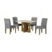 Conjunto de Mesa Retangular com Tampo de Vidro Off White e 4 Cadeiras Lorena Plus Linho Cinza e Freijó