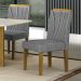 Conjunto de Mesa Retangular com Tampo de Vidro Off White e 4 Cadeiras Lorena Plus Linho Cinza e Freijó