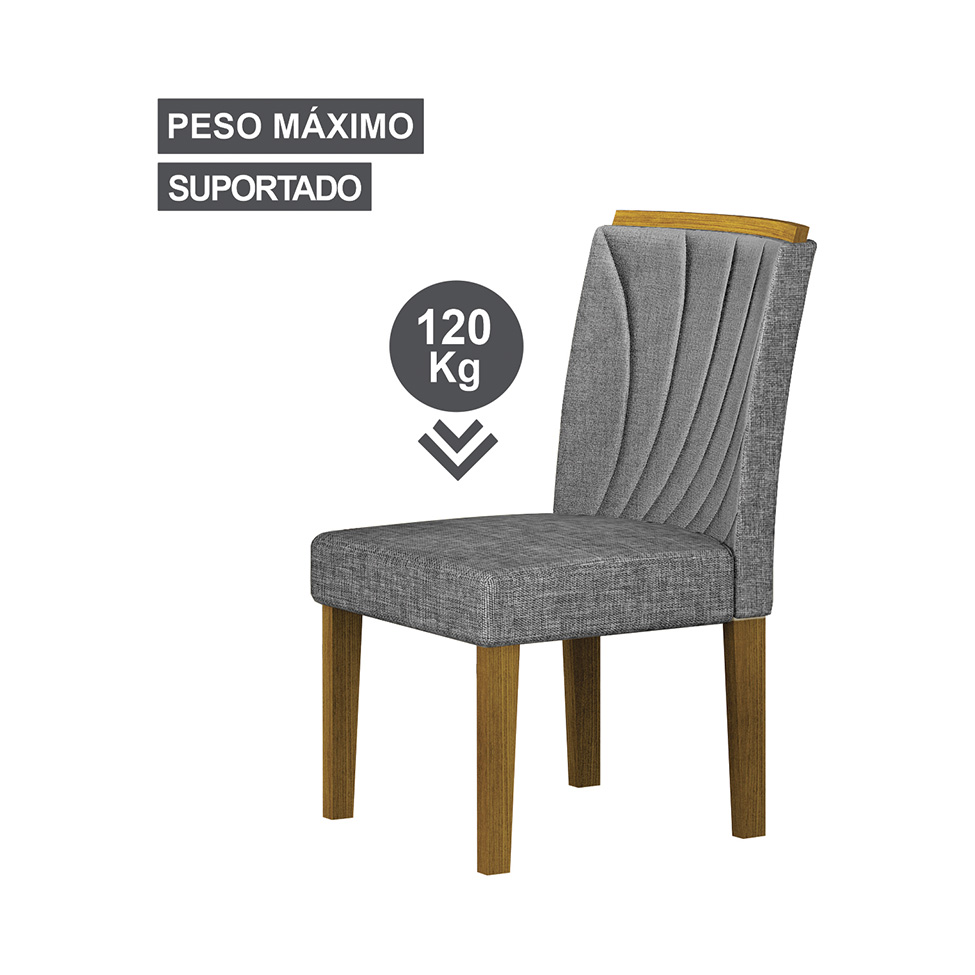 Conjunto de Mesa Retangular com Tampo de Vidro Off White e 4 Cadeiras Lorena Plus Linho Cinza e Freijó