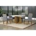Conjunto de Mesa Retangular com Tampo de Vidro Off White e 4 Cadeiras Lorena Plus Linho Cinza e Freijó