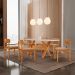 Conjunto de Mesa Retangular com Tampo de Vidro Off White e 6 Cadeiras Cecília Linho Palha e Cinamomo