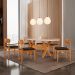 Conjunto de Mesa Retangular com Tampo de Vidro Off White e 6 Cadeiras Cecília Linho Preto e Cinamomo