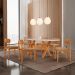 Conjunto de Mesa Retangular com Tampo de Vidro Off White e 6 Cadeiras Cecília Linho Turim e Cinamomo