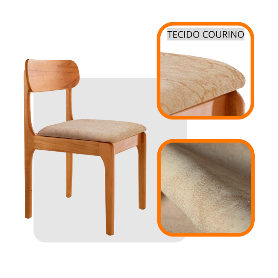 Conjunto de Mesa Retangular com Tampo de Vidro Off White e 6 Cadeiras Cecília Tecido Sintético Milano e Cinamomo