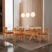 Conjunto de Mesa Retangular com Tampo de Vidro Off White e 6 Cadeiras Cecília Tecido Sintético Puce e Cinamomo