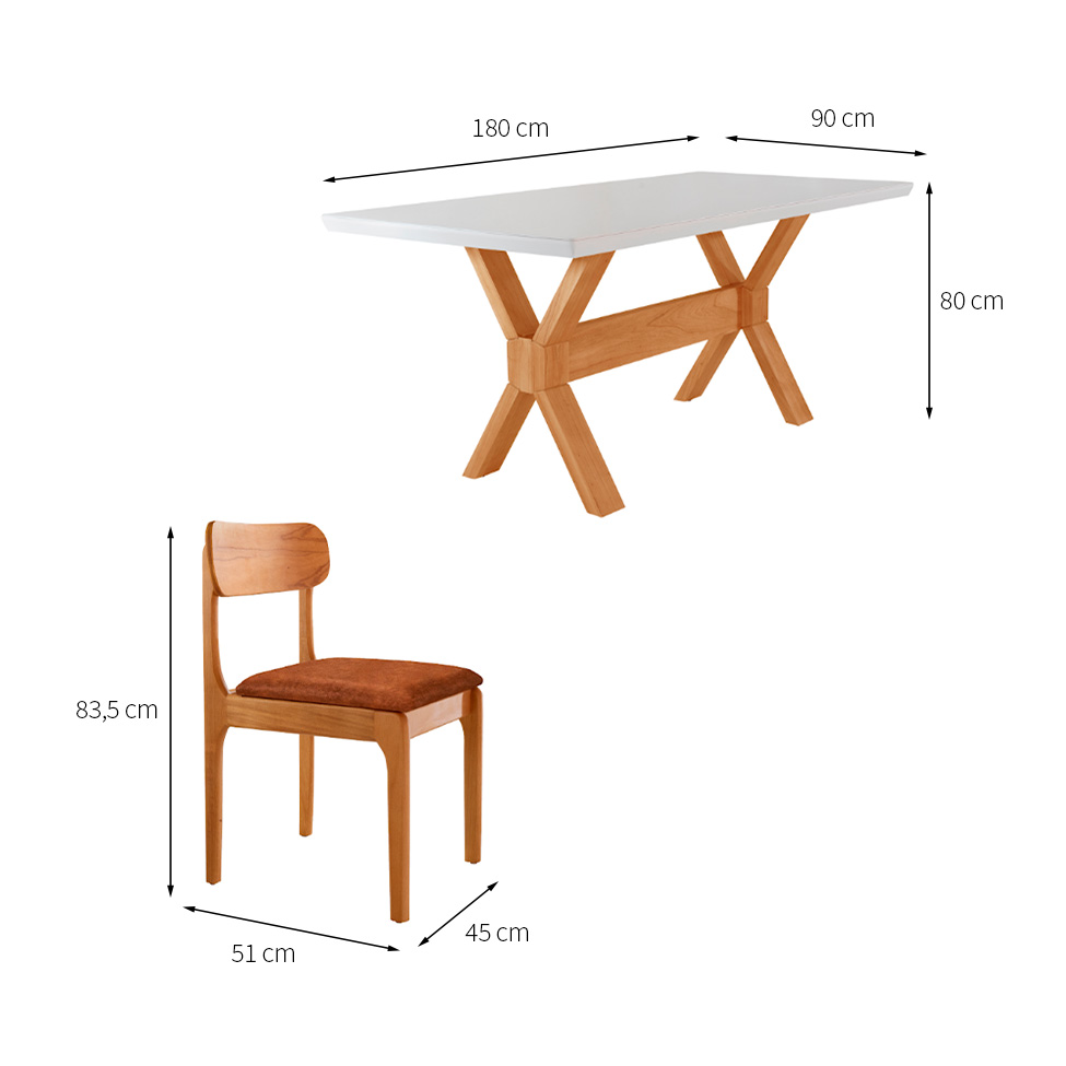 Conjunto de Mesa Retangular com Tampo de Vidro Off White e 6 Cadeiras Cecília Tecido Sintético Puce e Cinamomo