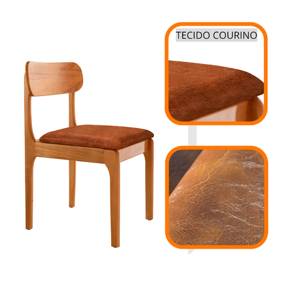 Conjunto de Mesa Retangular com Tampo de Vidro Off White e 6 Cadeiras Cecília Tecido Sintético Puce e Cinamomo