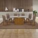 Conjunto de Mesa Retangular com Tampo de Vidro Off White e 6 Cadeiras Doha Veludo Bege e Freijó