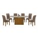 Conjunto de Mesa Retangular com Tampo de Vidro Off White e 6 Cadeiras Doha Veludo Bege e Freijó