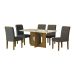 Conjunto de Mesa Retangular com Tampo de Vidro Off White e 6 Cadeiras Lorena Plus Camurça Chumbo e Freijó