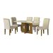 Conjunto de Mesa Retangular com Tampo de Vidro Off White e 6 Cadeiras Lorena Plus Camurça Palha e Freijó
