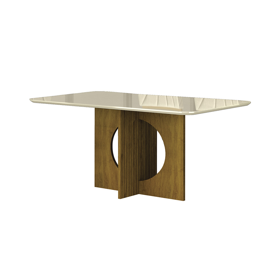 Conjunto de Mesa Retangular com Tampo de Vidro Off White e 6 Cadeiras Lorena Plus Camurça Palha e Freijó