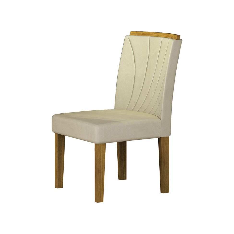 Conjunto de Mesa Retangular com Tampo de Vidro Off White e 6 Cadeiras Lorena Plus Camurça Palha e Freijó