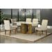 Conjunto de Mesa Retangular com Tampo de Vidro Off White e 6 Cadeiras Lorena Plus Camurça Palha e Freijó