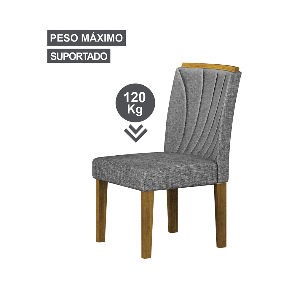 Conjunto de Mesa Retangular com Tampo de Vidro Off White e 6 Cadeiras Lorena Plus Linho Cinza e Freijó