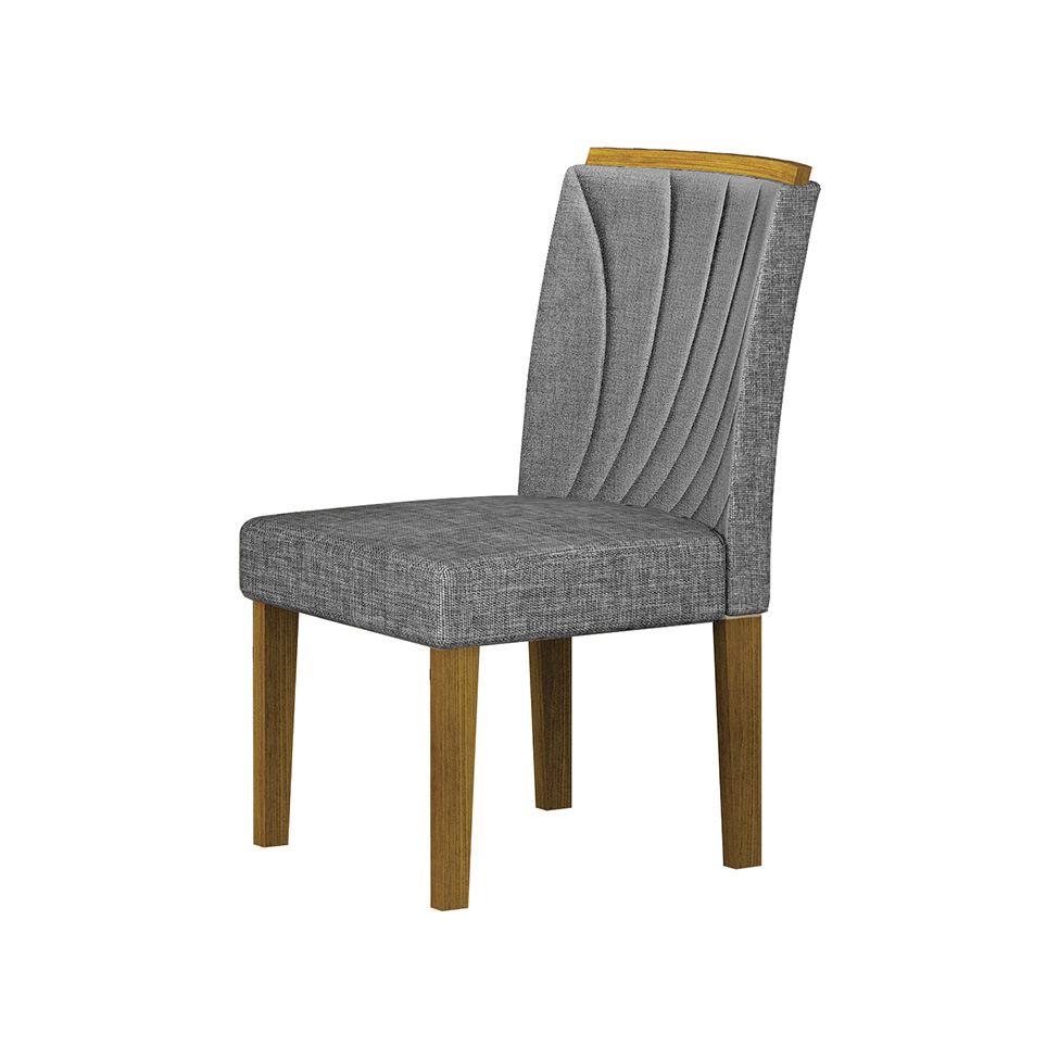 Conjunto de Mesa Retangular com Tampo de Vidro Off White e 6 Cadeiras Lorena Plus Linho Cinza e Freijó