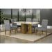 Conjunto de Mesa Retangular com Tampo de Vidro Off White e 6 Cadeiras Lorena Plus Linho Cinza e Freijó