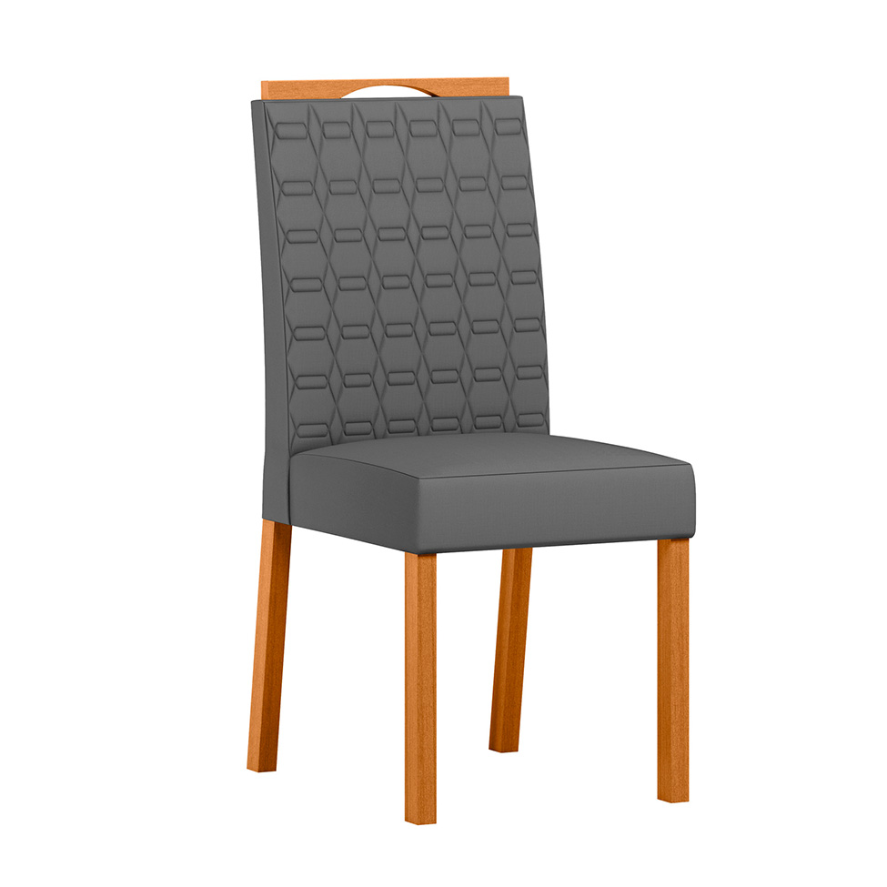 Conjunto de Mesa Retangular com Tampo de Vidro Preto Anitta e 4 Cadeiras Mariah Poliéster Cinza e Ypê