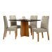 Conjunto de Mesa Retangular com Tampo de Vidro Preto Anitta e 4 Cadeiras Mariah Poliéster Nude e Ypê