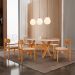 Conjunto de Mesa Retangular com Tampo de Vidro e 6 Cadeiras Cecília Linho Off White e Cinamomo