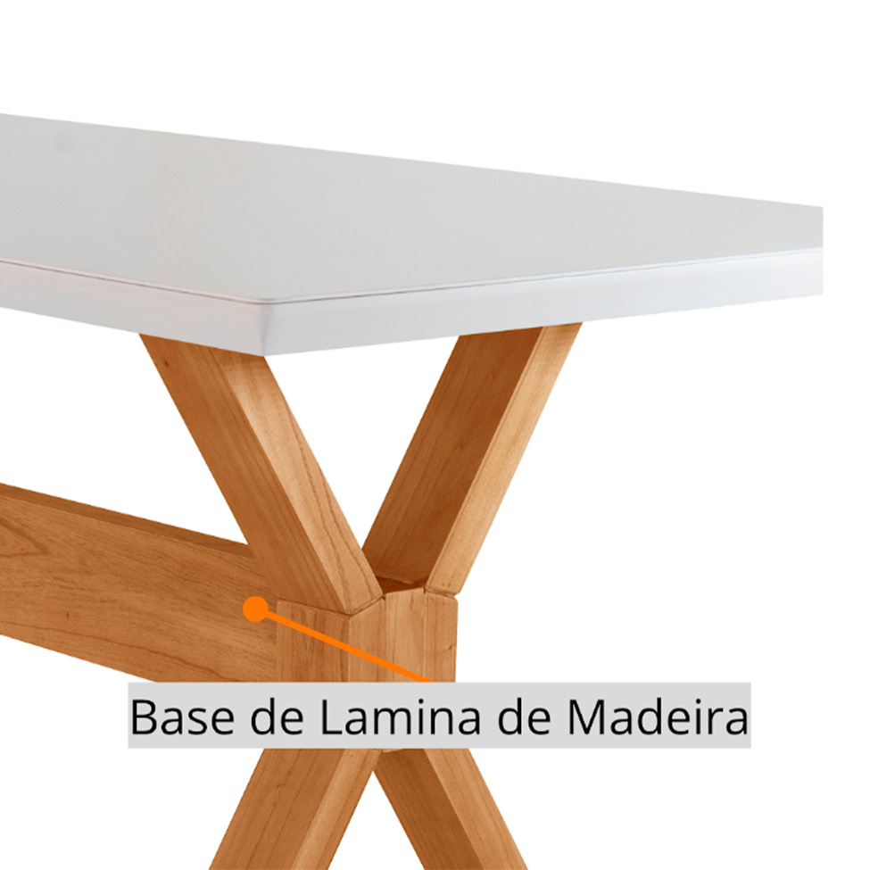 Conjunto de Mesa Retangular com Tampo de Vidro e 6 Cadeiras Cecília Linho Off White e Cinamomo
