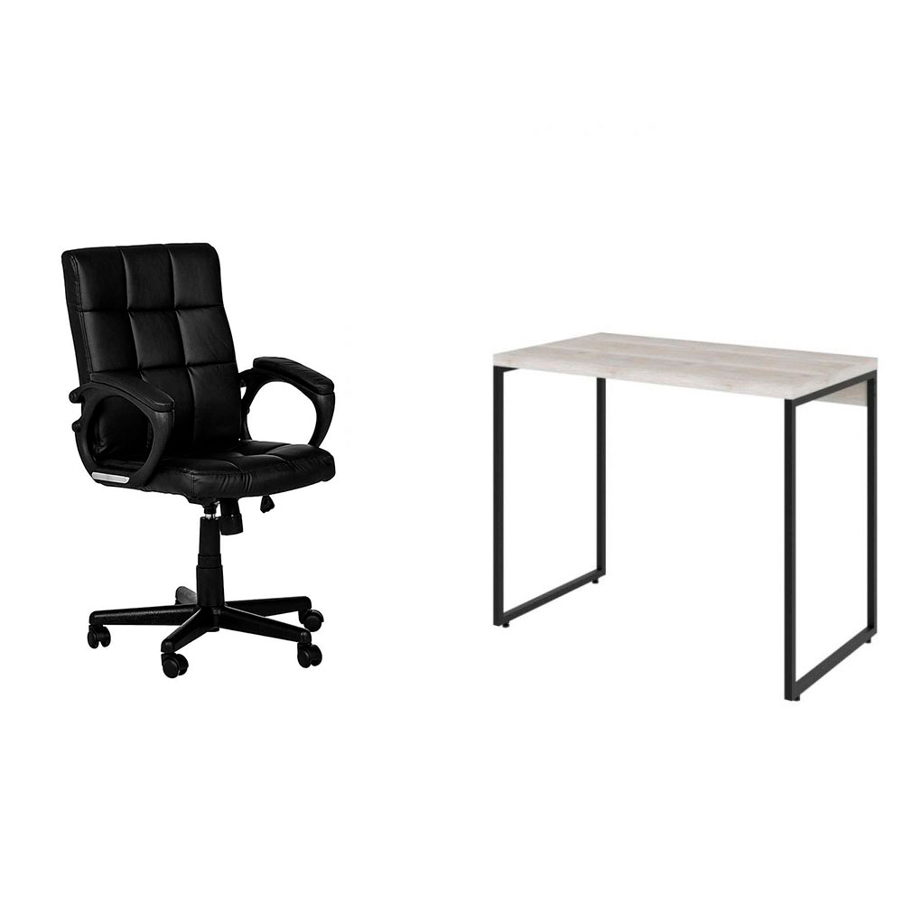 Conjunto de Mesa Studio Bege com Cadeira de Escritório Diretor Giratória Charles Preta