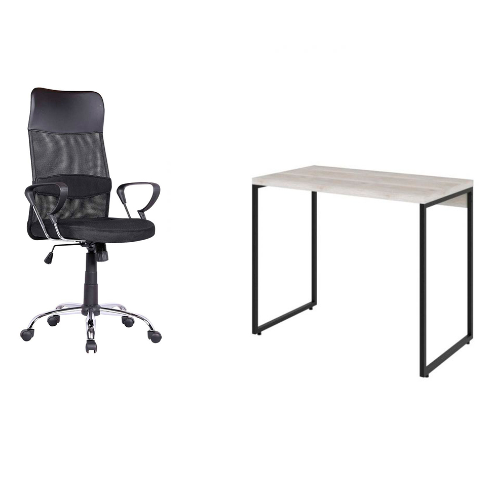 Conjunto de Mesa Studio Bege com Cadeira de Escritório Diretor Giratória Vancouver Preta