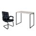 Conjunto de Mesa Studio Bege com Cadeira de Escritório Interlocutor Fixa Charles Preta