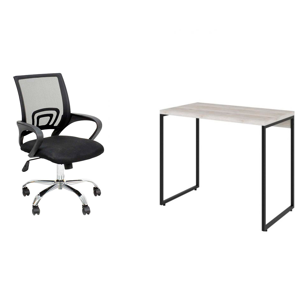 Conjunto de Mesa Studio Bege com Cadeira de Escritório Secretária Giratória New Java Preta