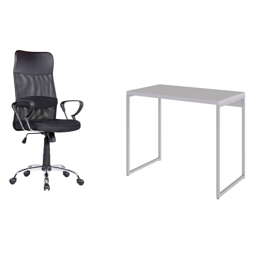 Conjunto de Mesa Studio Branca com Cadeira de Escritório Diretor Giratória Vancouver Preta