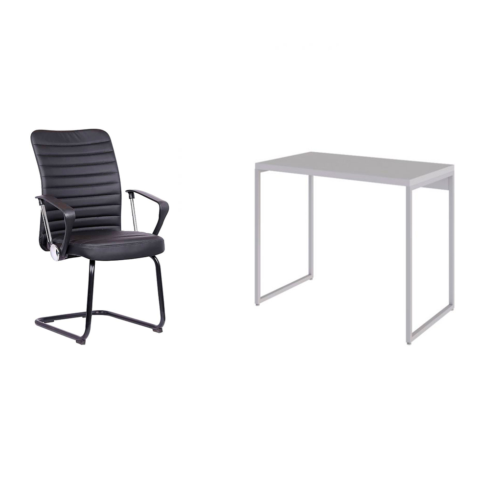 Conjunto de Mesa Studio Branca com Cadeira de Escritório Interlocutor Fixa Oslo Preta
