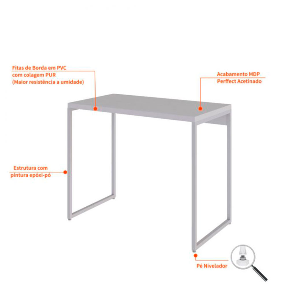 Conjunto de Mesa Studio Branca com Cadeira de Escritório Secretária Giratória Fitz Bege