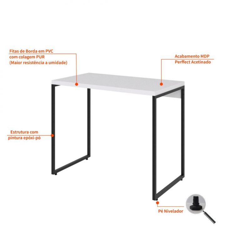 Conjunto de Mesa Studio Branca e Preta com Cadeira de Escritório Secretária Giratória Fitz Marrom