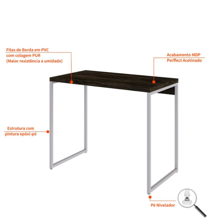 Conjunto de Mesa Studio Carvalho Dark com Cadeira de Escritório Diretor Giratória Antonella Branca
