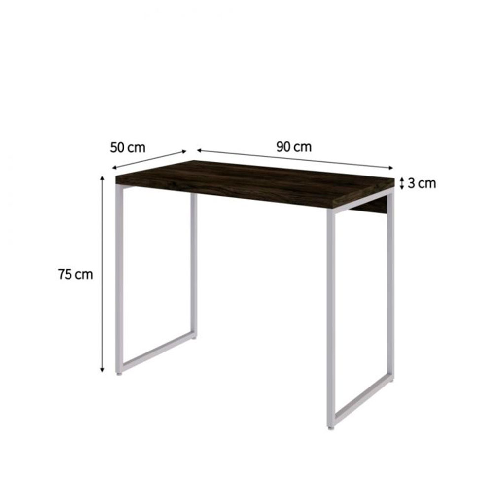 Conjunto de Mesa Studio Carvalho Dark e Branca com Cadeira de Escritório Diretor Giratória Charles Preta