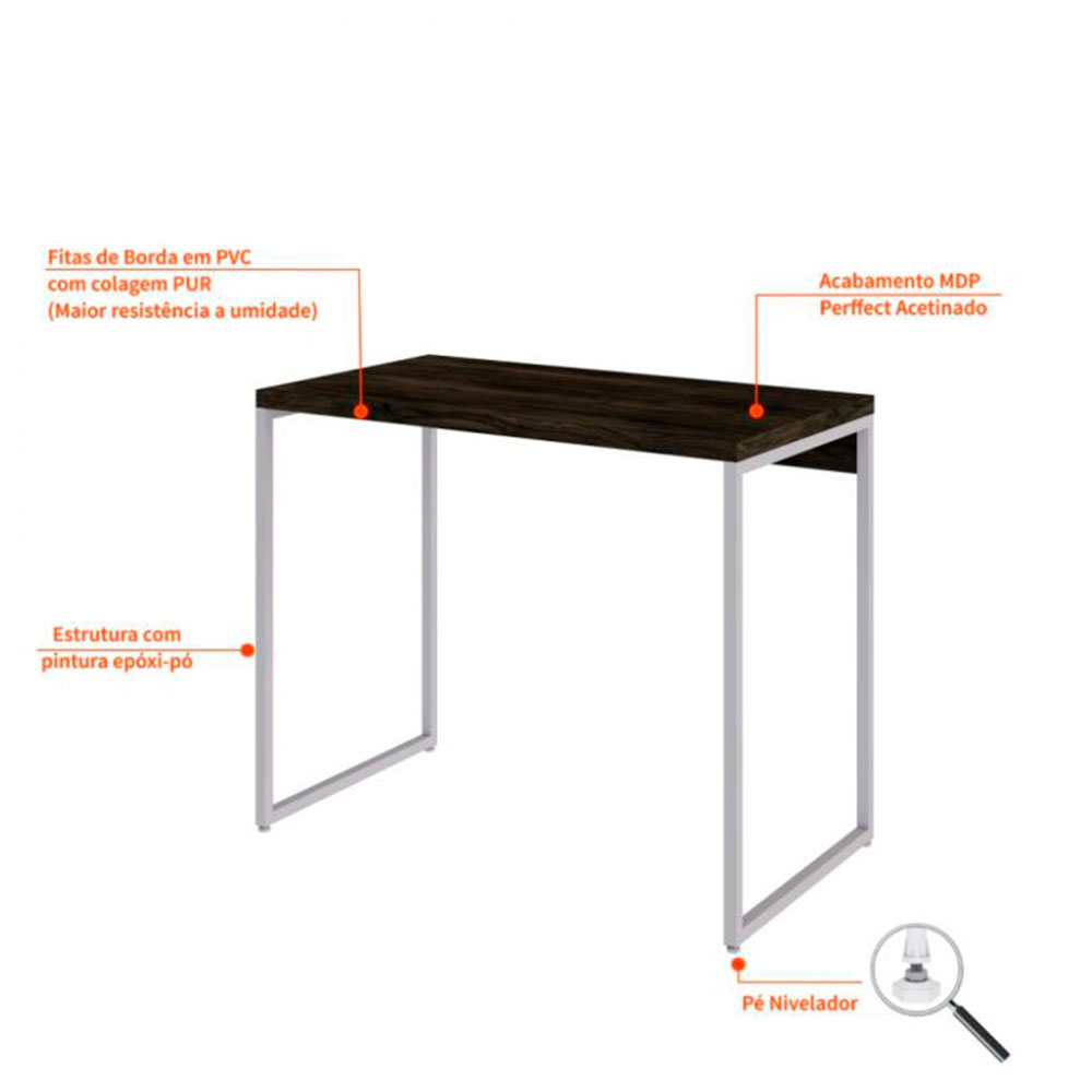 Conjunto de Mesa Studio Carvalho Dark e Branca com Cadeira de Escritório Diretor Giratória Charles Preta