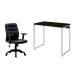Conjunto de Mesa Studio Carvalho Dark e Branca com Cadeira de Escritório Diretor Giratória Fitz com Braços Ajustáveis Preta
