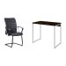 Conjunto de Mesa Studio Carvalho Dark e Branca com Cadeira de Escritório Interlocutor Fixa Oslo Preta