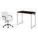 Conjunto de Mesa Studio Carvalho Dark e Branca com Cadeira de Escritório Secretária Giratória Fitz Branca