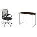 Conjunto de Mesa Studio Carvalho Dark e Branca com Cadeira de Escritório Secretária Giratória New Java Preta